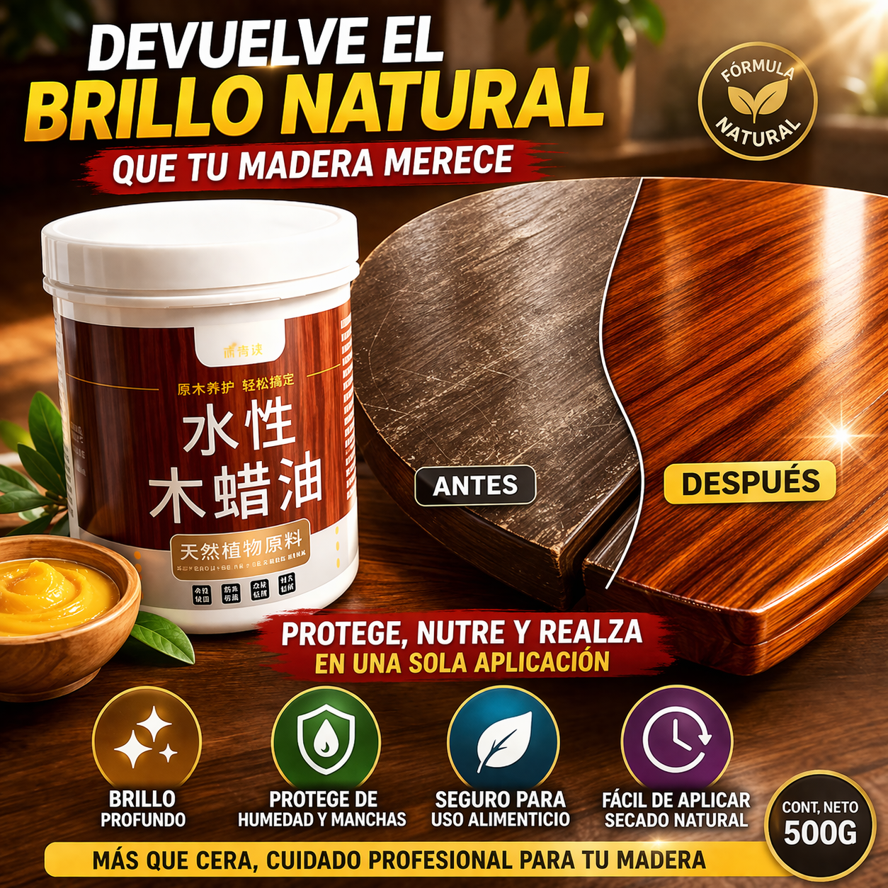 🪵 Barniz Sellador Cera Para Maderas ✨  Devuelve el brillo, protege tus muebles en minutos ✨